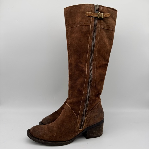 Born Poly Brown Suede Leather Tall Dual Zip Boots Size 7 M - Picture 14 of 14